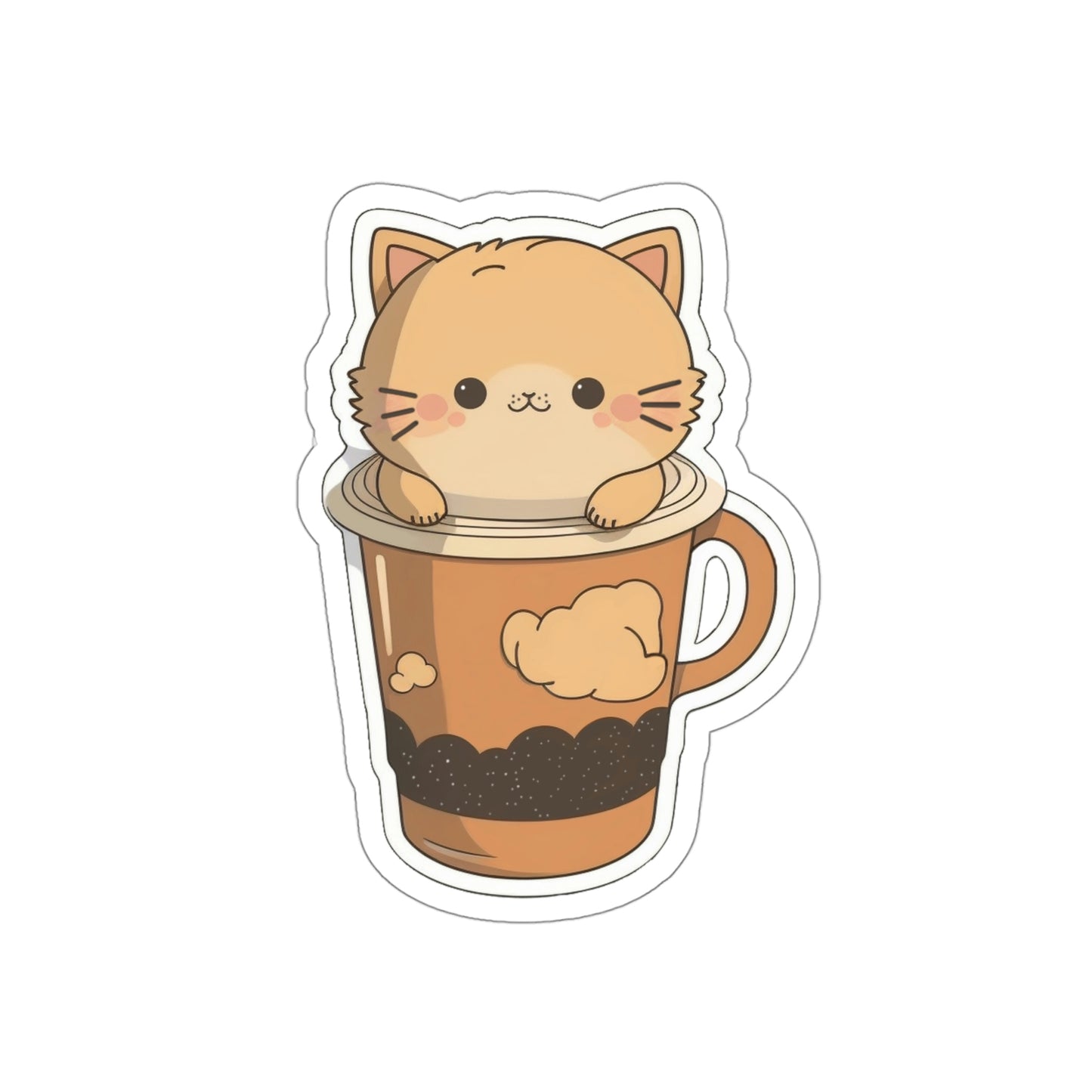 Cute Coffee Cat Sticker | Kawaii Kitty Cup Cloud Mug Design 2x2-6x6