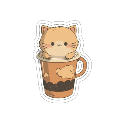 Cute Coffee Cat Sticker | Kawaii Kitty Cup Cloud Mug Design 2x2-6x6