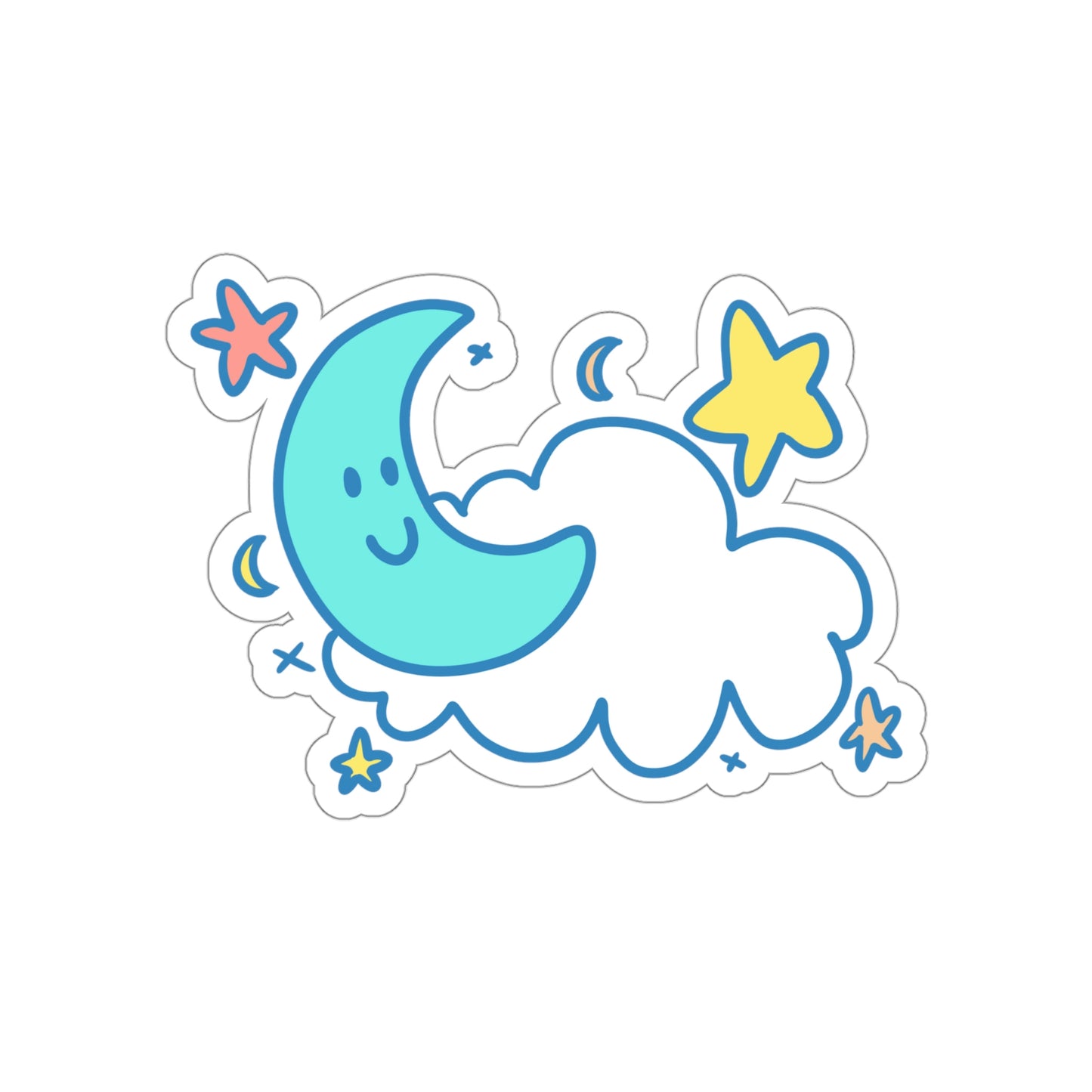 Cute Moon & Stars Sticker | Vaporwave Pastel Aesthetic Cloud Kidcore 2x2-6x6 inches