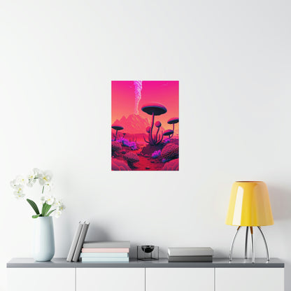 Sci-fi Alien Mushroom Planet Matte Poster Art Print | Aesthetic Game Room & Kids Room Decor