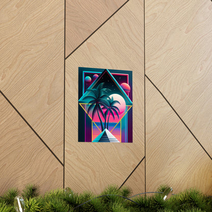 Geometric Vaporwave Matte Poster Art Print | Aesthetic Palm Tree Cyberpunk Outrun Decor