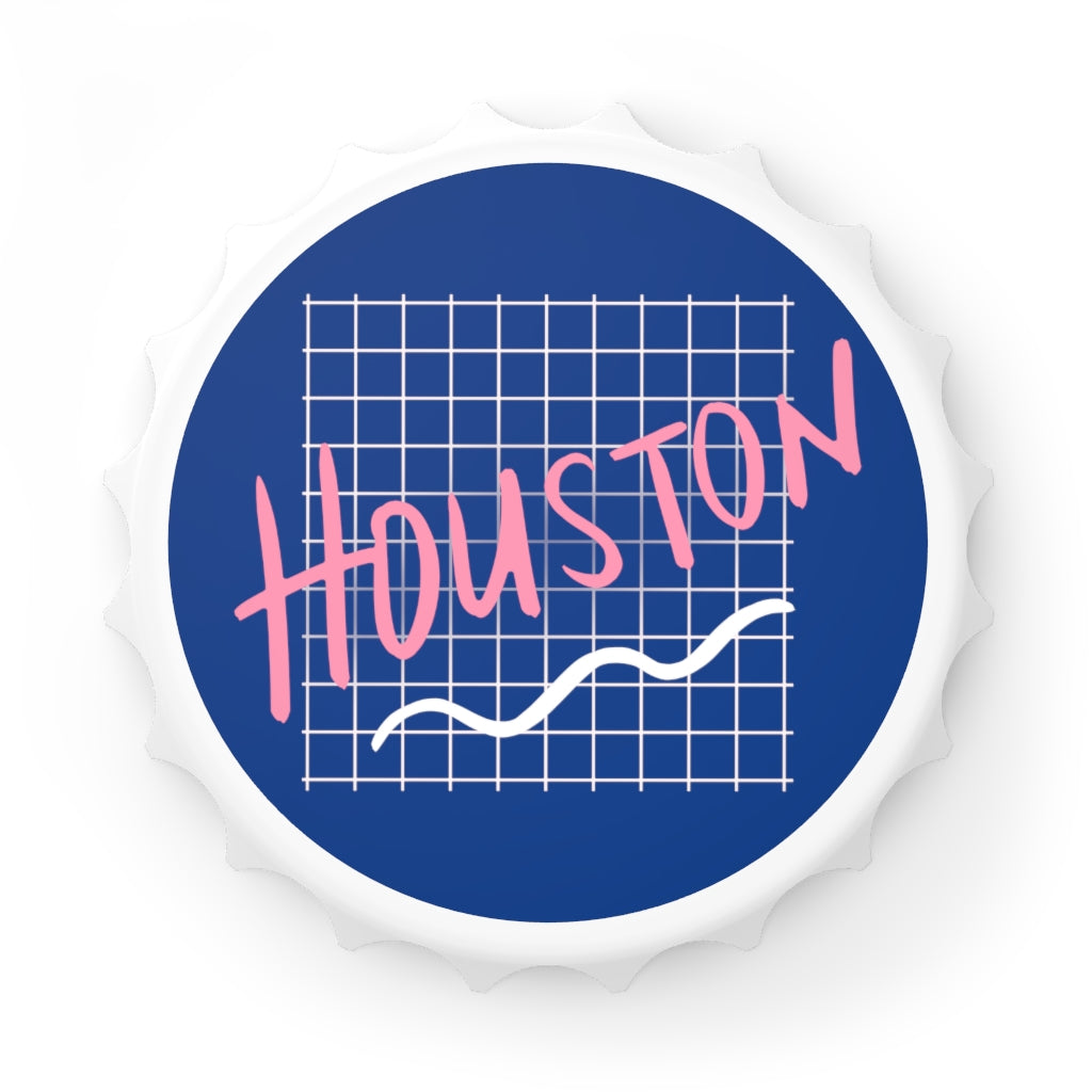 Houston Retro Bottle Opener - Magnetic Bottle Cap | Retro Grid Htown HTX Screwston 90's Vintage Minimal | Be Someone