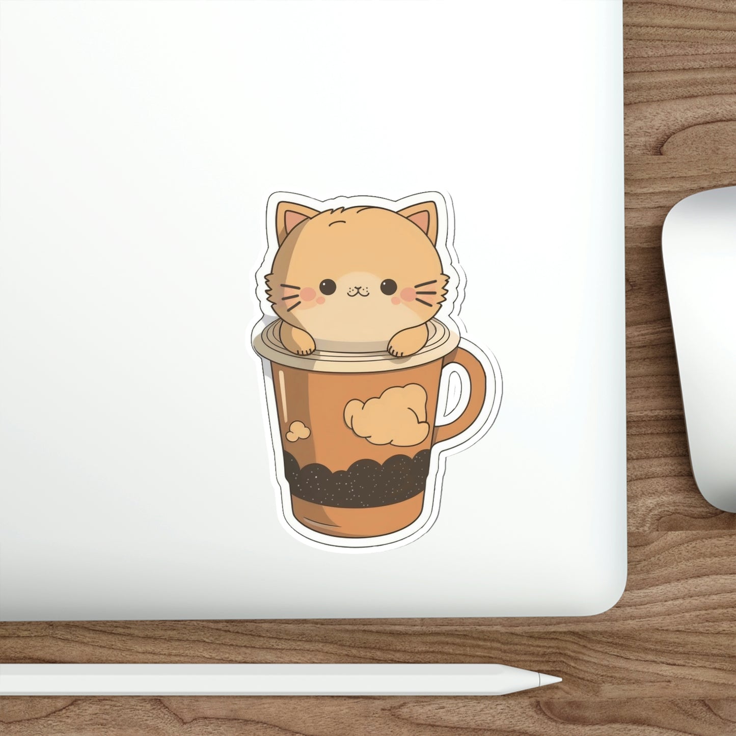 Cute Coffee Cat Sticker | Kawaii Kitty Cup Cloud Mug Design 2x2-6x6