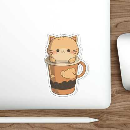 Cute Coffee Cat Sticker | Kawaii Kitty Cup Cloud Mug Design 2x2-6x6