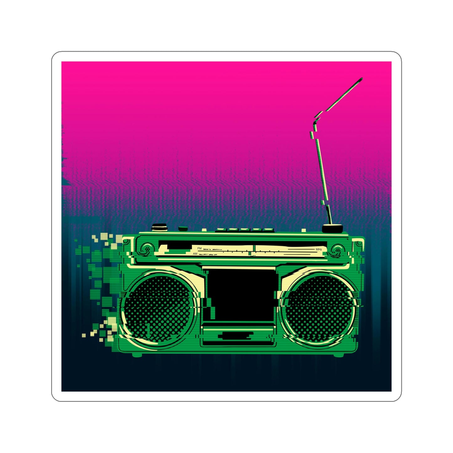 Retro Glitch Radio Sticker | Boombox Vaporwave Sunset Lofi Cyberpunk Aesthetic 2x2-6x6 inches