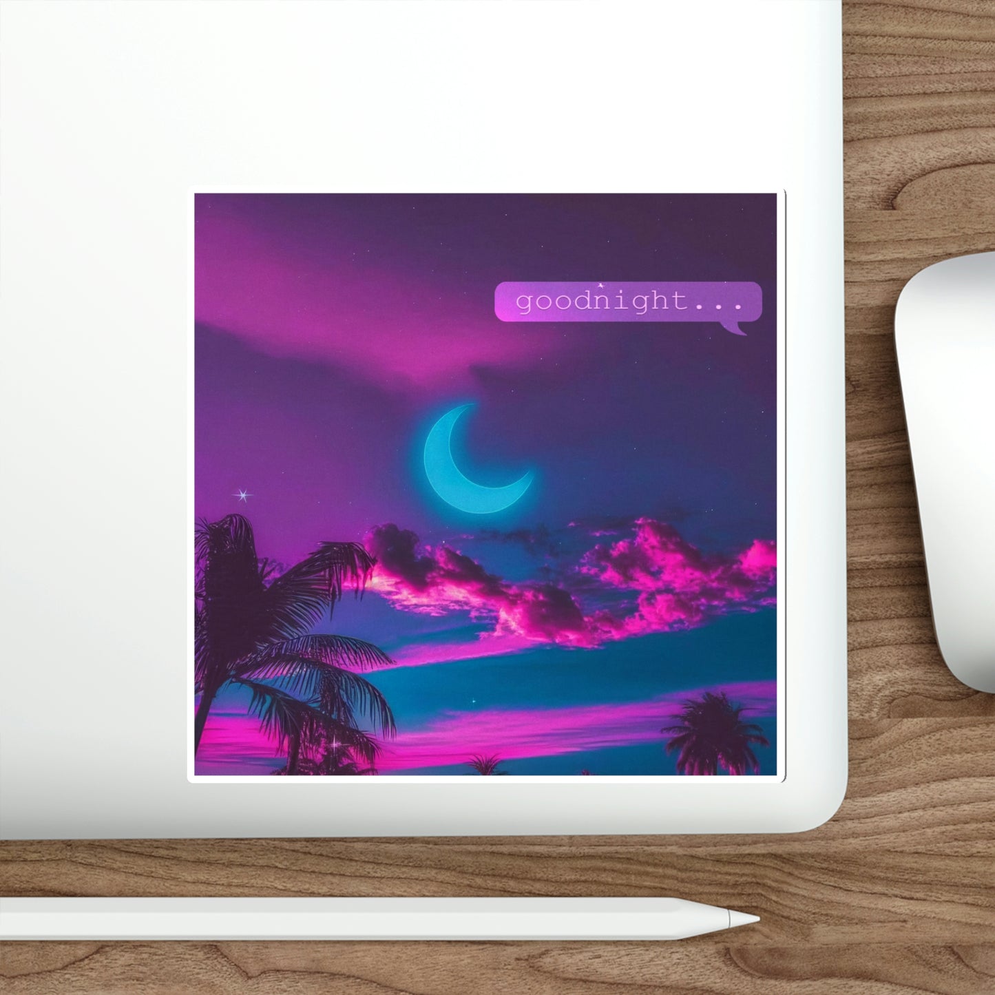 goodnight... Text Msg Sticker | Vaporwave Night Sky Aesthetic Moon Cloud 2x2-6x6 inches