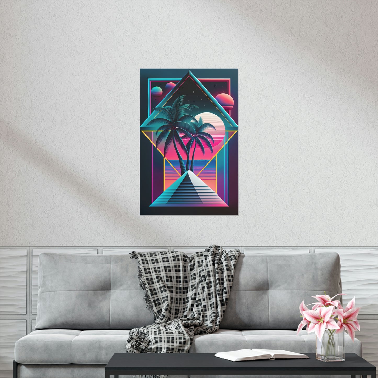 Geometric Vaporwave Matte Poster Art Print | Aesthetic Palm Tree Cyberpunk Outrun Decor