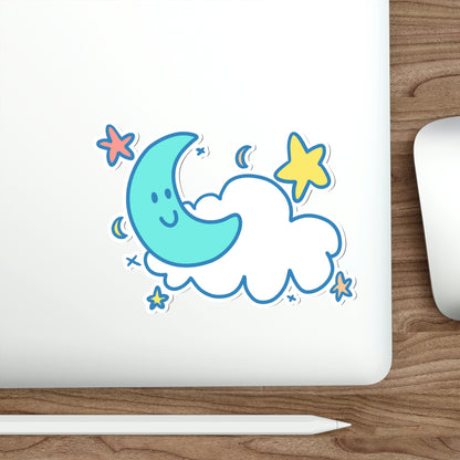 Cute Moon & Stars Sticker | Vaporwave Pastel Aesthetic Cloud Kidcore 2x2-6x6 inches