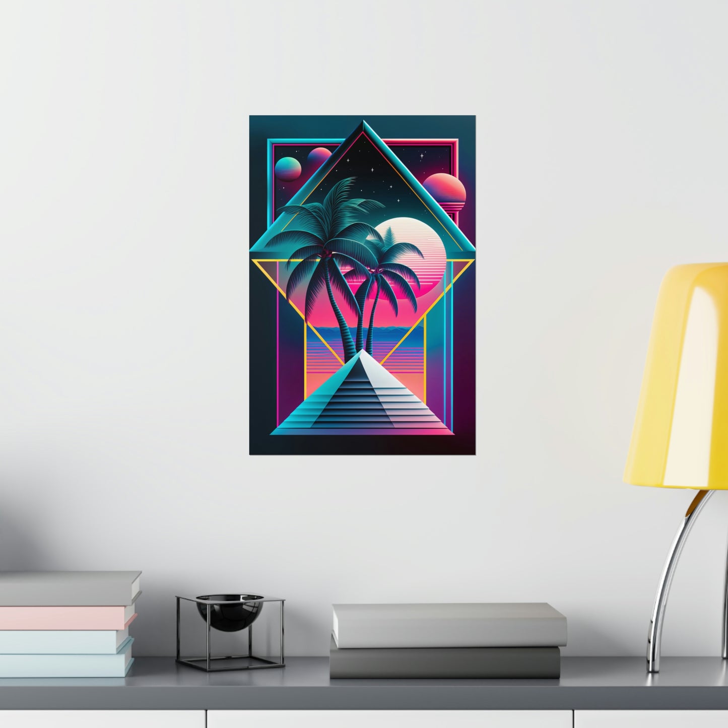 Geometric Vaporwave Matte Poster Art Print | Aesthetic Palm Tree Cyberpunk Outrun Decor