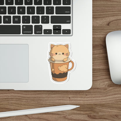 Cute Coffee Cat Sticker | Kawaii Kitty Cup Cloud Mug Design 2x2-6x6