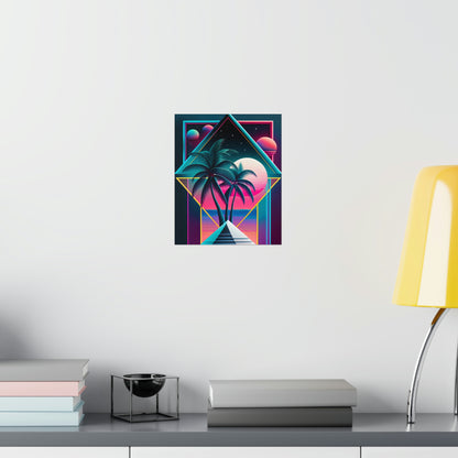 Geometric Vaporwave Matte Poster Art Print | Aesthetic Palm Tree Cyberpunk Outrun Decor