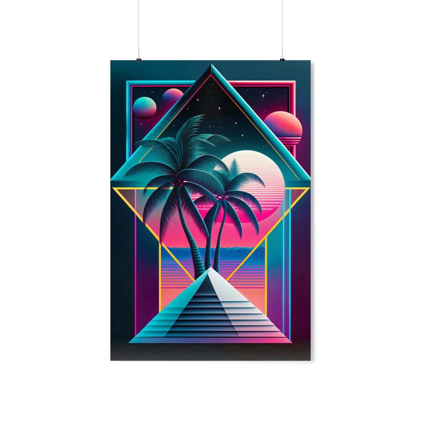 Geometric Vaporwave Matte Poster Art Print | Aesthetic Palm Tree Cyberpunk Outrun Decor