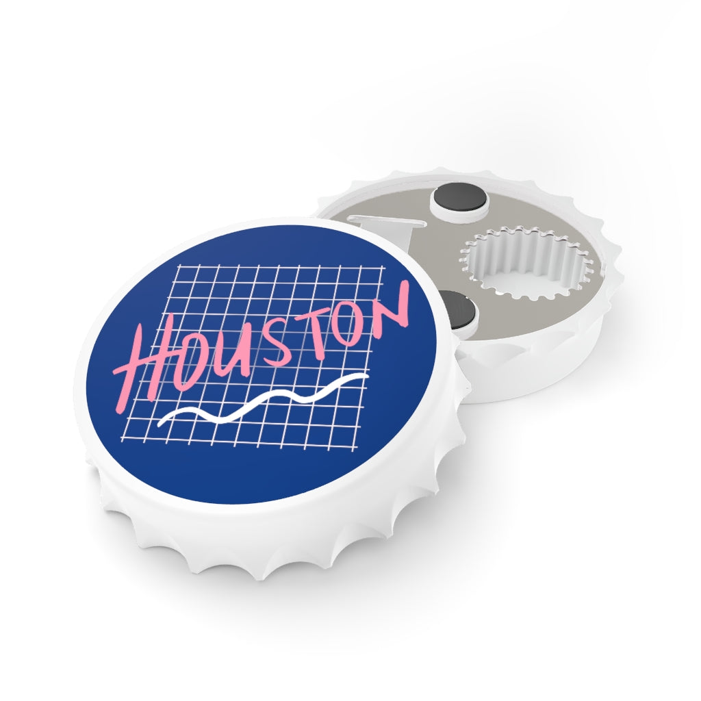 Houston Retro Bottle Opener - Magnetic Bottle Cap | Retro Grid Htown HTX Screwston 90's Vintage Minimal | Be Someone