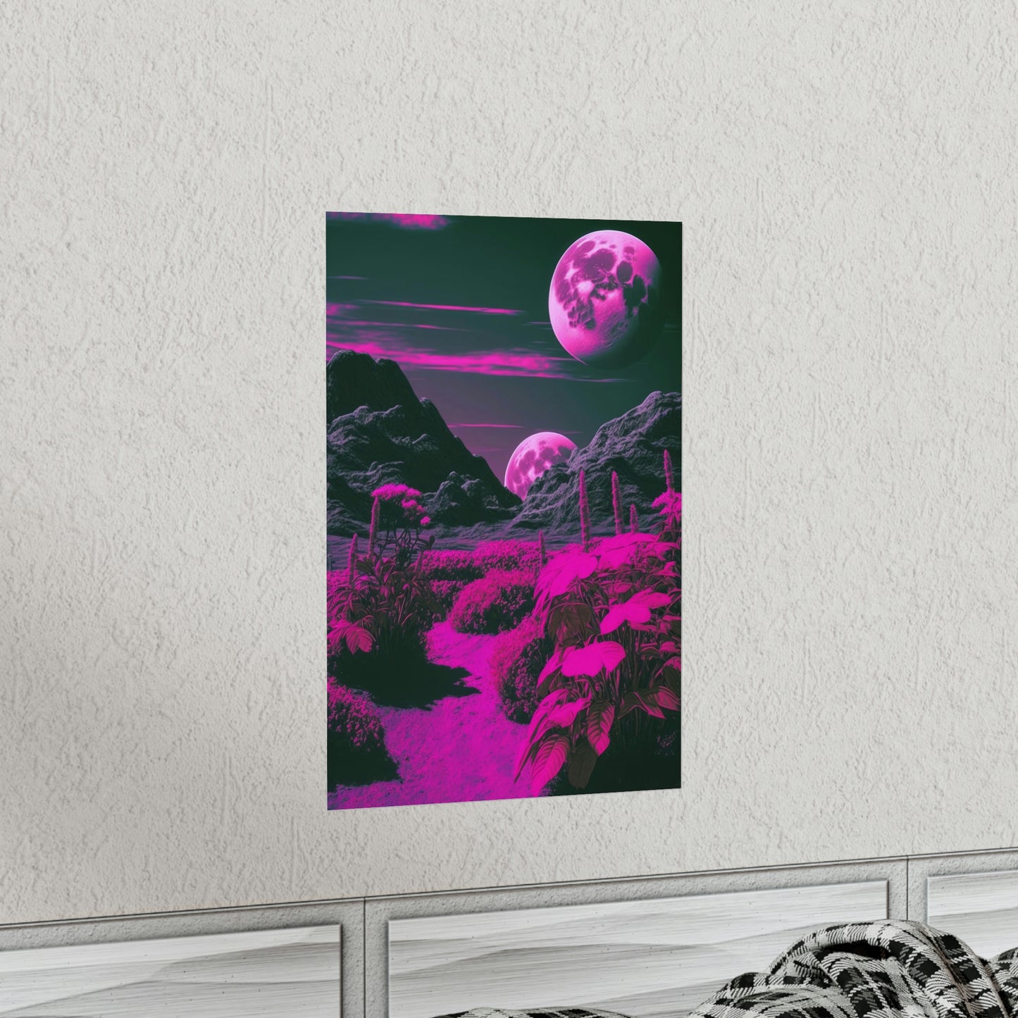 Fuchsia Alien Planet Matte Poster Art Print | Aesthetic Sci-fi Game Room & Kids Room Decor