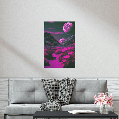 Fuchsia Alien Planet Matte Poster Art Print | Aesthetic Sci-fi Game Room & Kids Room Decor