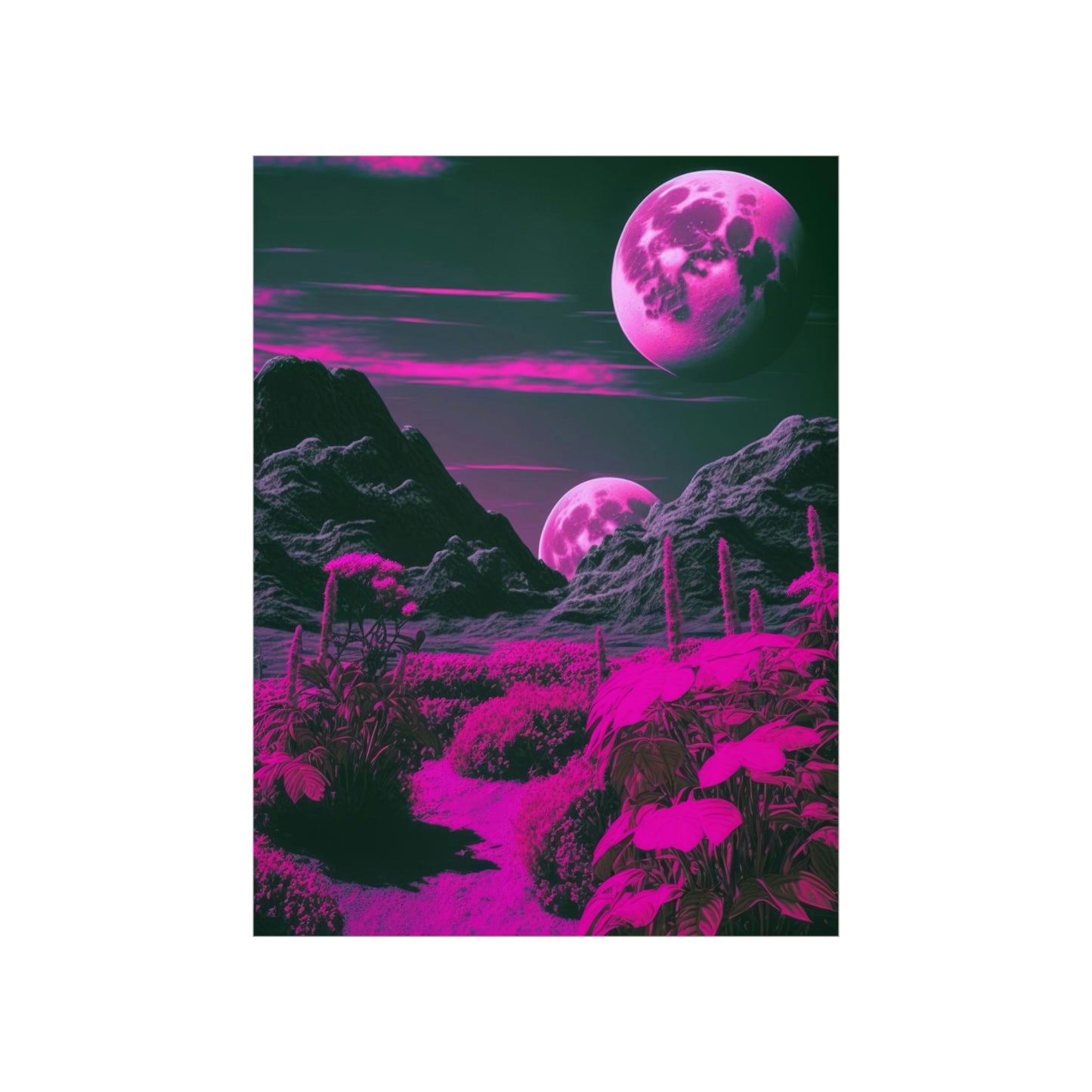 Fuchsia Alien Planet Matte Poster Art Print | Aesthetic Sci-fi Game Room & Kids Room Decor