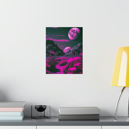 Fuchsia Alien Planet Matte Poster Art Print | Aesthetic Sci-fi Game Room & Kids Room Decor