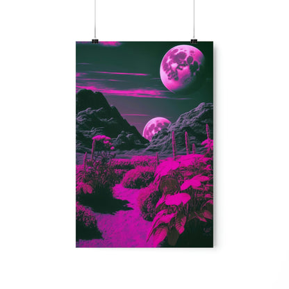 Fuchsia Alien Planet Matte Poster Art Print | Aesthetic Sci-fi Game Room & Kids Room Decor