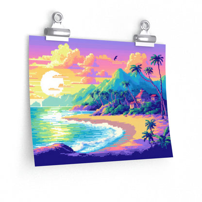 Vaporwave Beach Pixel Poster Matte Art Print | Aesthetic New Zealand Gamer Wall Decor