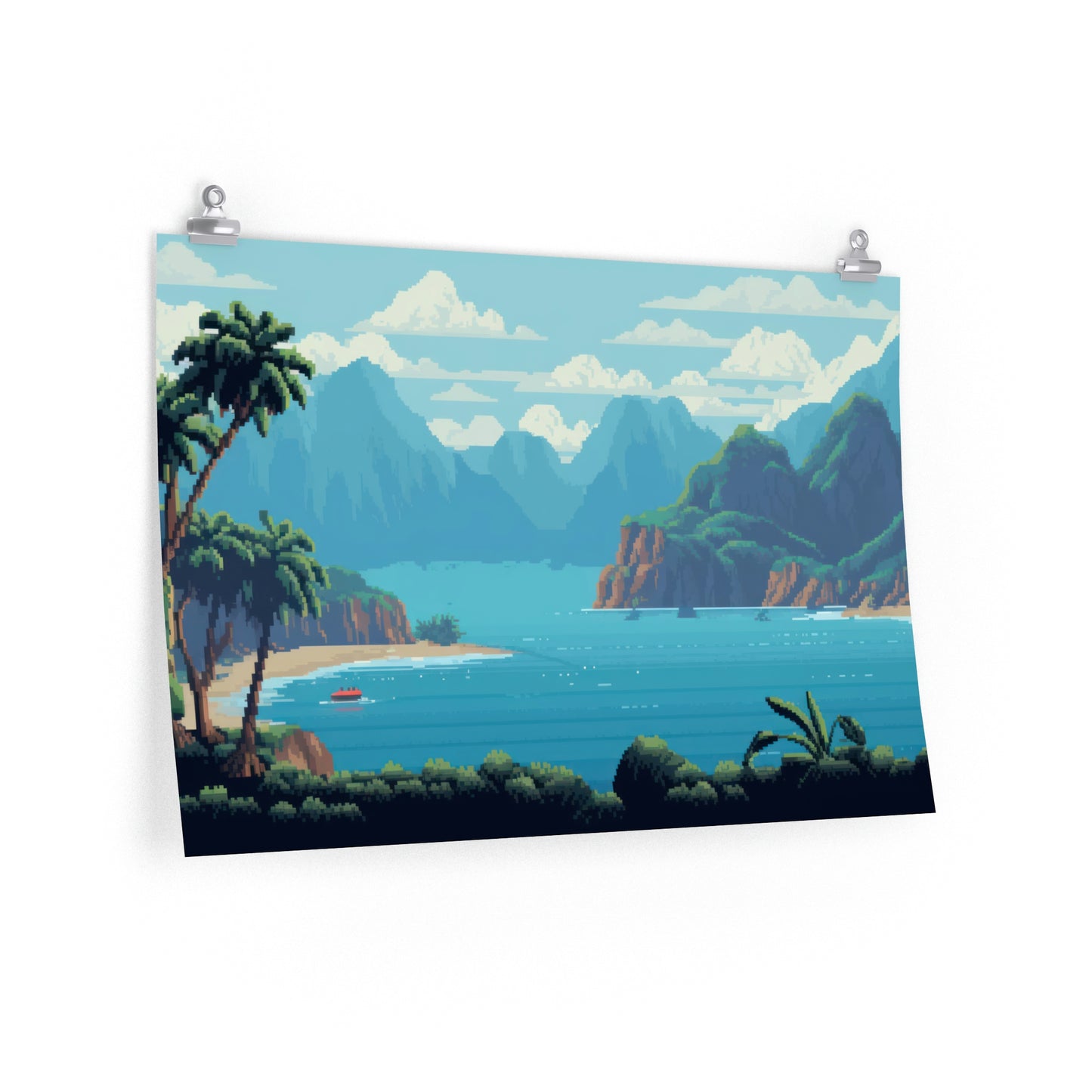 Pixel New Zealand Beach Poster Matte Art Print | Aesthetic Gamer Decor