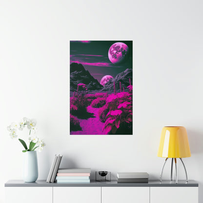 Fuchsia Alien Planet Matte Poster Art Print | Aesthetic Sci-fi Game Room & Kids Room Decor