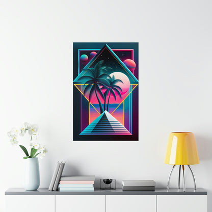 Geometric Vaporwave Matte Poster Art Print | Aesthetic Palm Tree Cyberpunk Outrun Decor