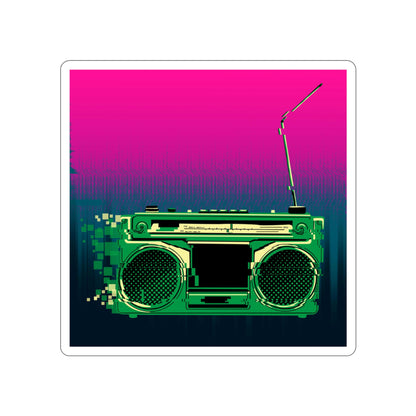 Retro Glitch Radio Sticker | Boombox Vaporwave Sunset Lofi Cyberpunk Aesthetic 2x2-6x6 inches