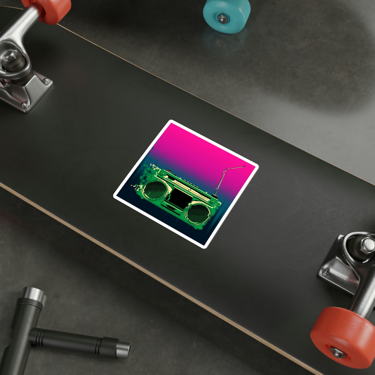 Retro Glitch Radio Sticker | Boombox Vaporwave Sunset Lofi Cyberpunk Aesthetic 2x2-6x6 inches