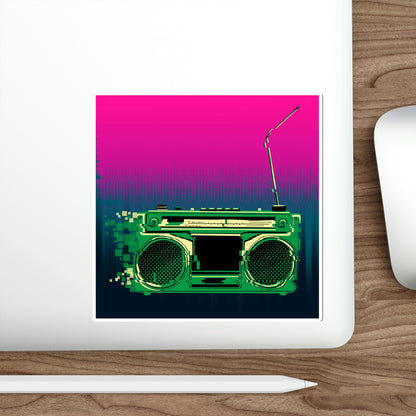 Retro Glitch Radio Sticker | Boombox Vaporwave Sunset Lofi Cyberpunk Aesthetic 2x2-6x6 inches