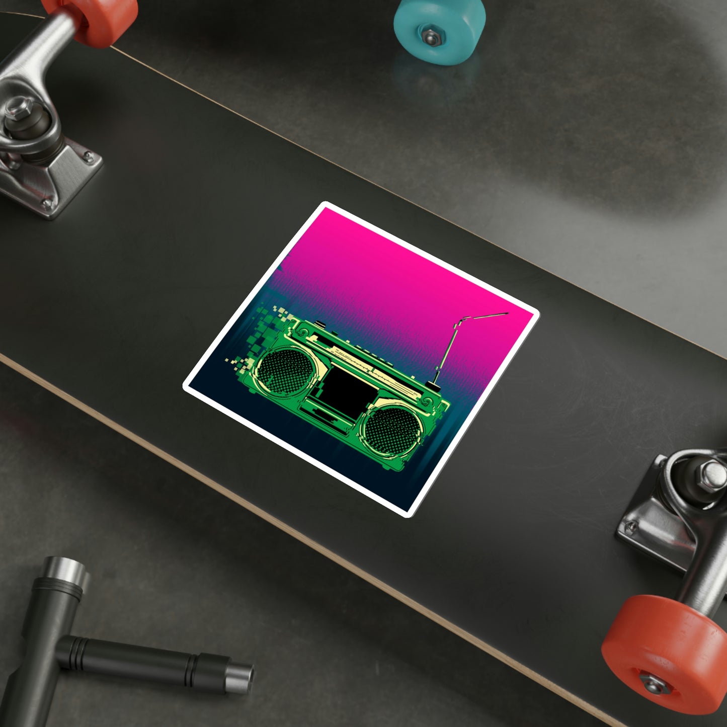 Retro Glitch Radio Sticker | Boombox Vaporwave Sunset Lofi Cyberpunk Aesthetic 2x2-6x6 inches