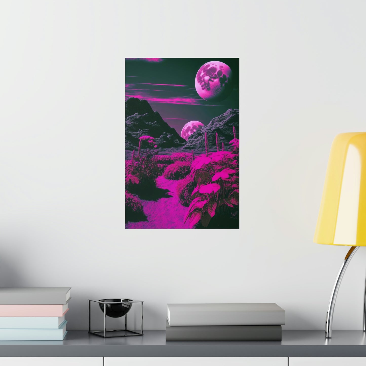 Fuchsia Alien Planet Matte Poster Art Print | Aesthetic Sci-fi Game Room & Kids Room Decor