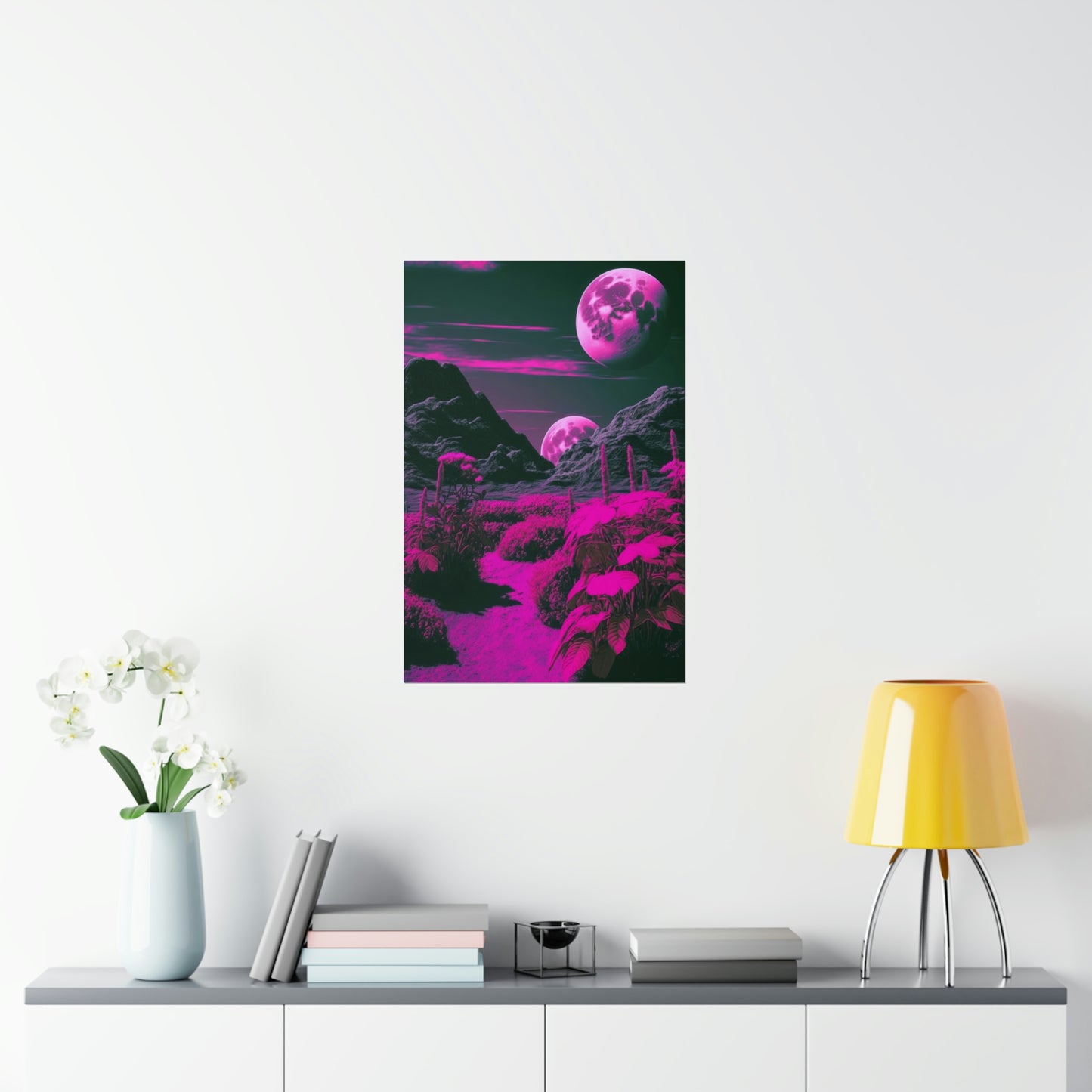 Fuchsia Alien Planet Matte Poster Art Print | Aesthetic Sci-fi Game Room & Kids Room Decor