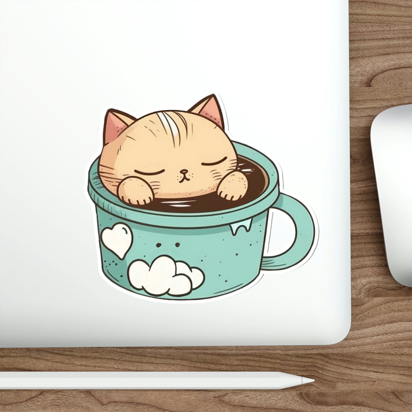 Cute Coffee Cat Sticker | Kawaii Sleepy Kitty Cup