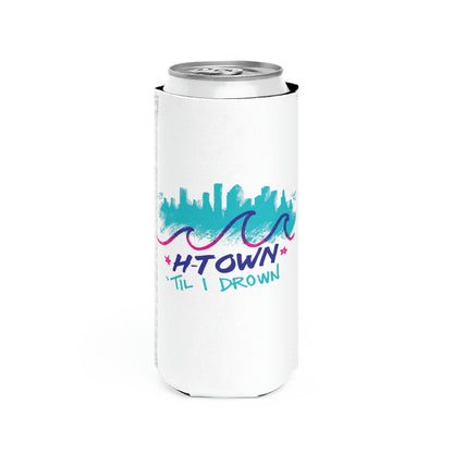 Htown Til I Drown Koozie | Retro 90s Houston Skyline | Slim 12oz Cans