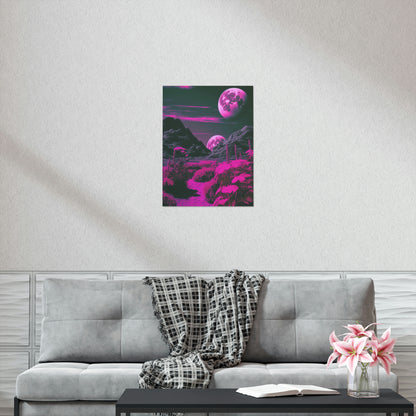 Fuchsia Alien Planet Matte Poster Art Print | Aesthetic Sci-fi Game Room & Kids Room Decor