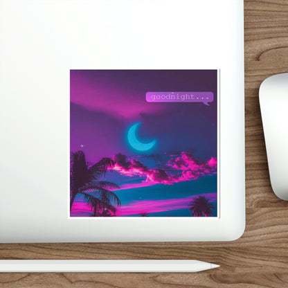 goodnight... Text Msg Sticker | Vaporwave Night Sky Aesthetic Moon Cloud 2x2-6x6 inches