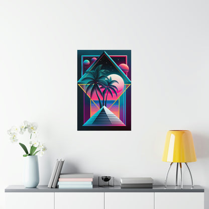 Geometric Vaporwave Matte Poster Art Print | Aesthetic Palm Tree Cyberpunk Outrun Decor