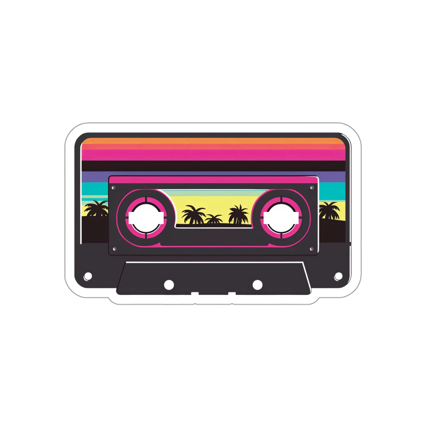 Rainbow Palm Tree Cassette Tape Sticker | Vaporwave Sunset Lofi Kawaii Aesthetic 2x2-6x6 inches