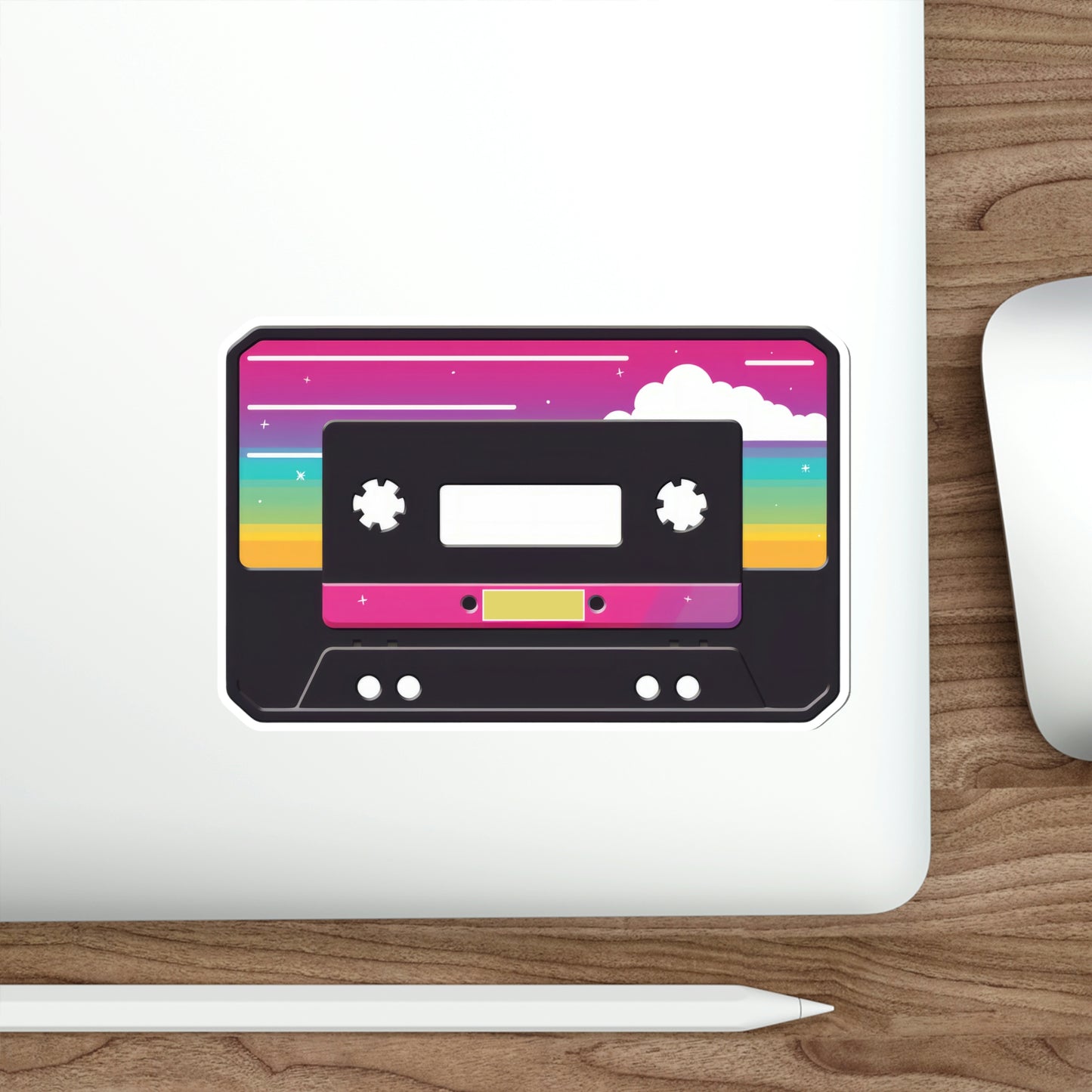 Cloud Cassette Tape Sticker | Vaporwave Rainbow Lofi Y2K Aesthetic Kawaii Stars 2x2-6x6 inches