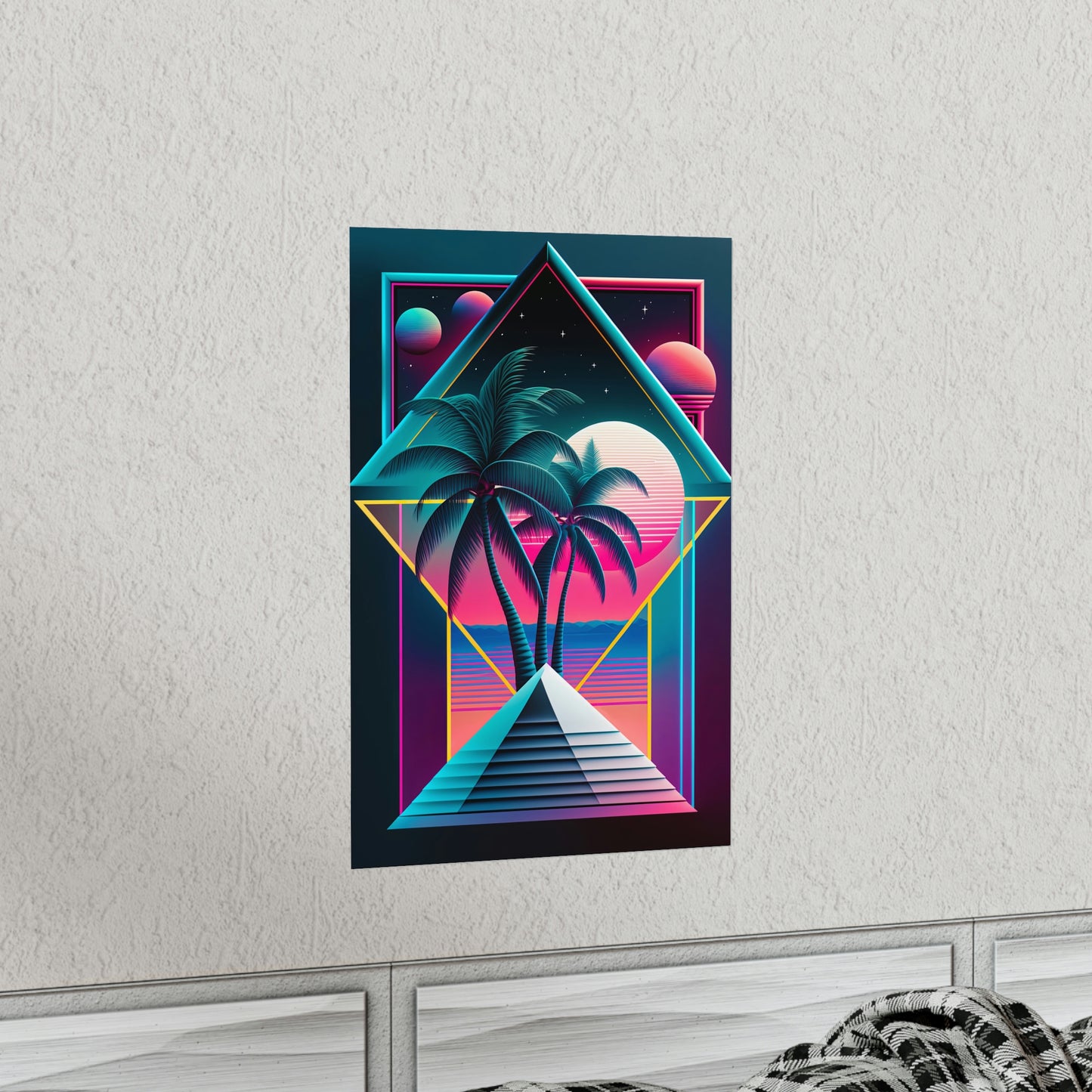 Geometric Vaporwave Matte Poster Art Print | Aesthetic Palm Tree Cyberpunk Outrun Decor