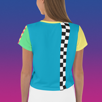 Color Block Pastel Crop Top Tee | Asymmetric Rainbow Checker Skater Apparel