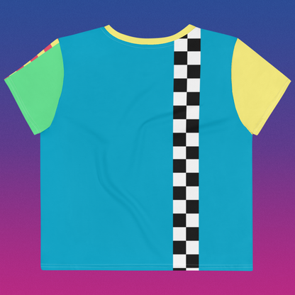 Color Block Pastel Crop Top Tee | Asymmetric Rainbow Checker Skater Apparel