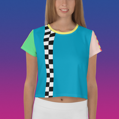 Color Block Pastel Crop Top Tee | Asymmetric Rainbow Checker Skater Apparel