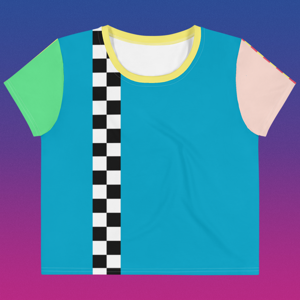 Color Block Pastel Crop Top Tee | Asymmetric Rainbow Checker Skater Apparel