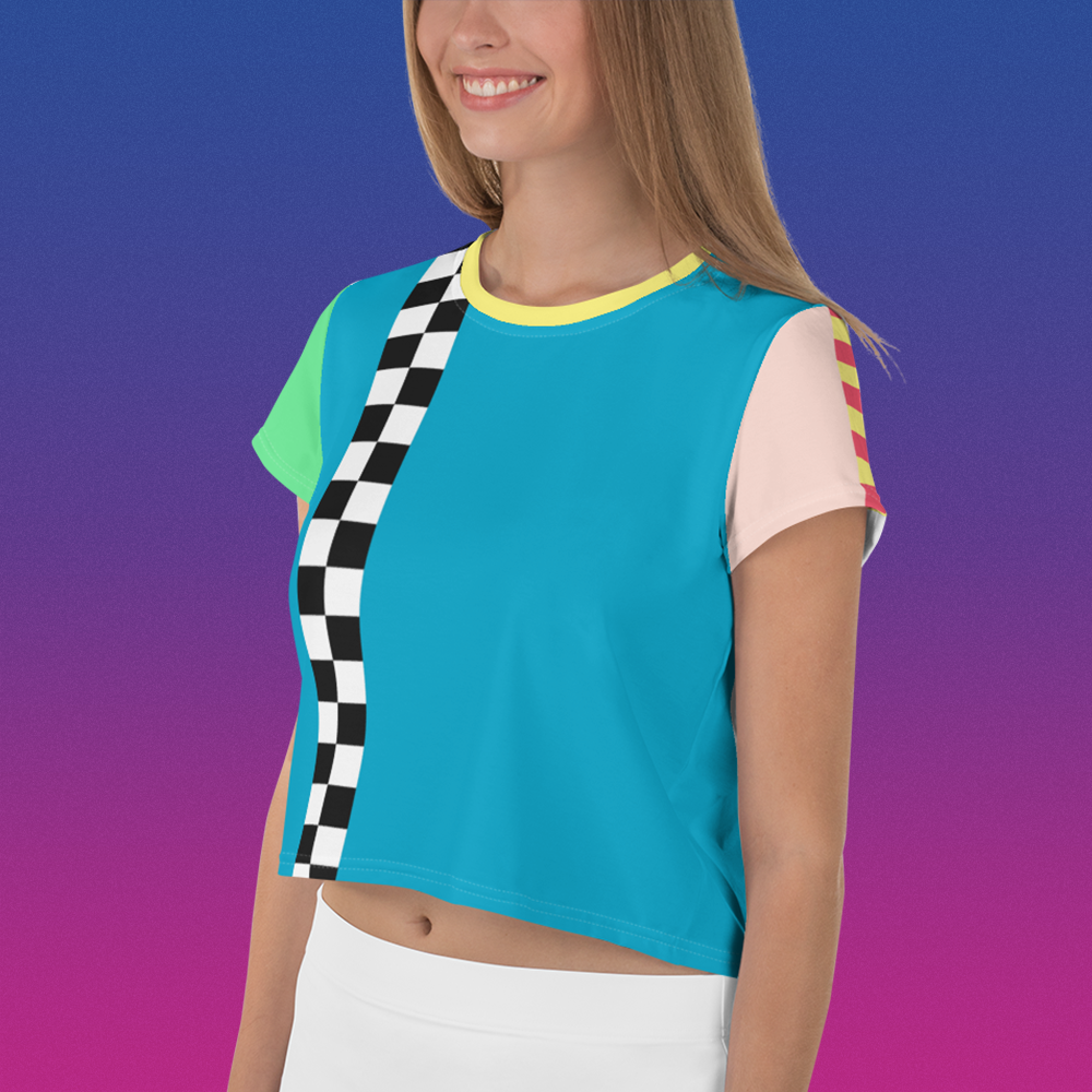 Color Block Pastel Crop Top Tee | Asymmetric Rainbow Checker Skater Apparel