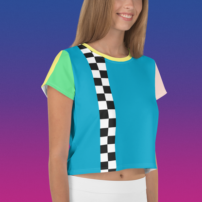 Color Block Pastel Crop Top Tee | Asymmetric Rainbow Checker Skater Apparel