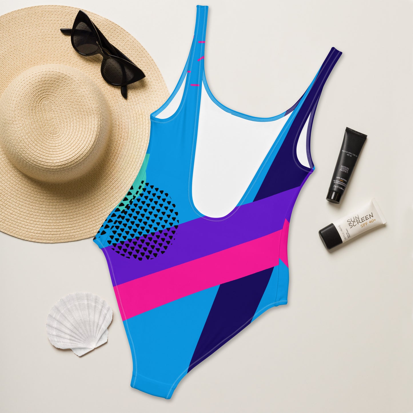 80's Color Block Bikini | Asymmetric Retro Apparel One-Piece Swimsuit | Aesthetic Retro Design