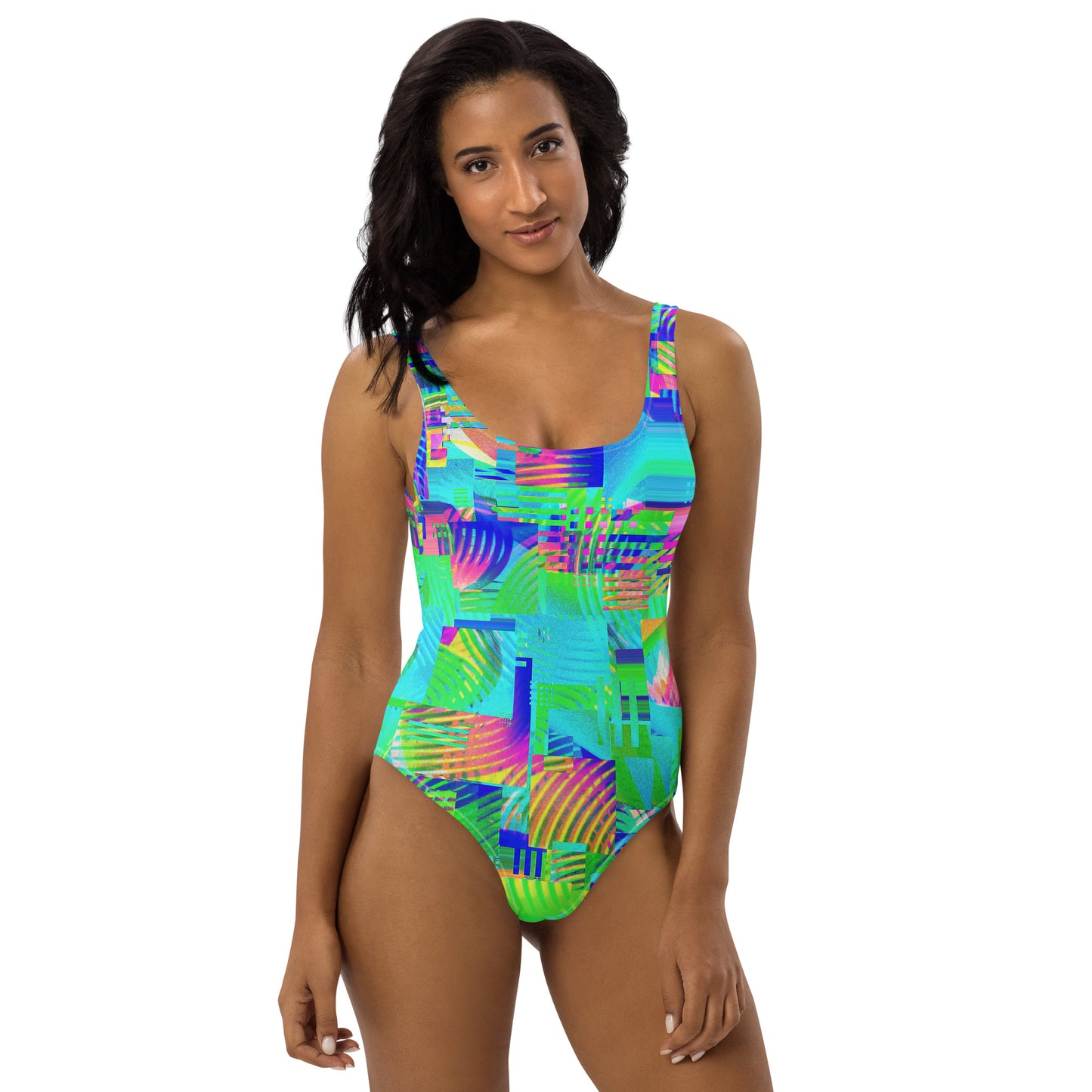 Colorful Glitch 80's Swimsuit | Vaporwave Aesthetic Summer Wear | One-Piece Women's Swimwear XS-3XL