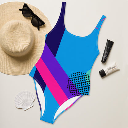 80's Color Block Bikini | Asymmetric Retro Apparel One-Piece Swimsuit | Aesthetic Retro Design