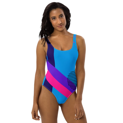 80's Color Block Bikini | Asymmetric Retro Apparel One-Piece Swimsuit | Aesthetic Retro Design